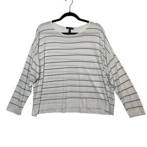 Eileen Fisher Women's White Long Sleeve Beachy Striped Top Size Large
